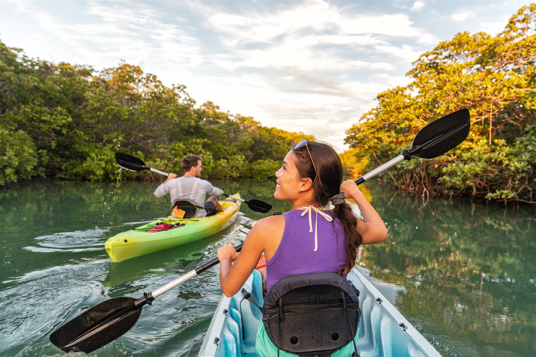 A Family Kayaking the Toccoa River