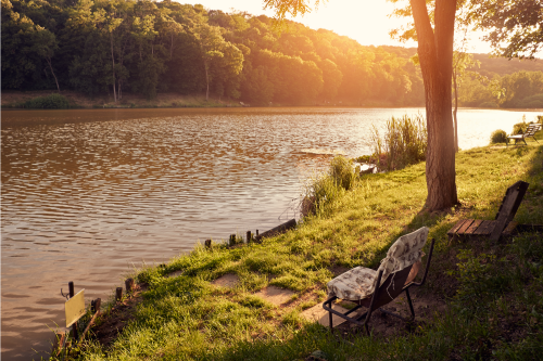 Lake Shore With Two Chairs