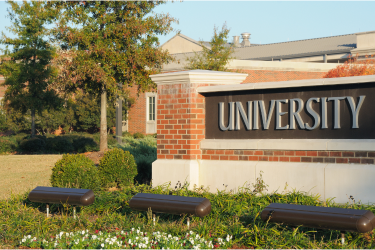 University Sign around Plants & Trees